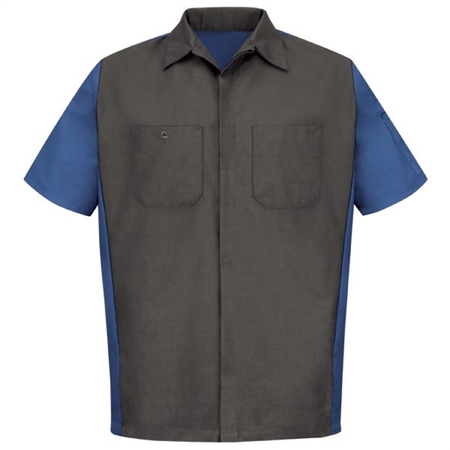 WORKWEAR OUTFITTERS Men's Short Sleeve Two-Tone Crew Shirt Charcoal/Royal Blue, Small SY20CR-SS-S